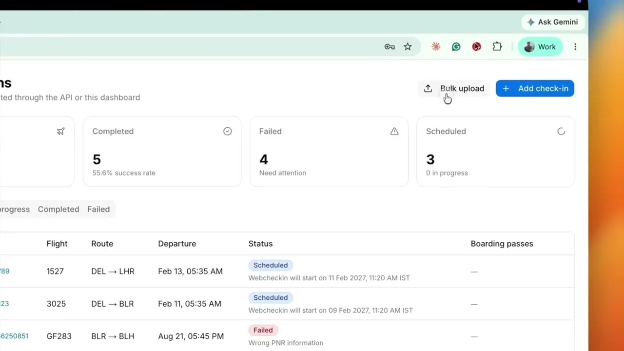 Flyo web check-in portal, mid check-in on a real booking